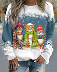 SABRINA | WARMES WINTERTOP MIT SCHNEEKATZEN-PRINT