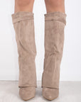 Shark Boots - Taupe Faux Suede Fold-Over Knee-High with Classic Buckle